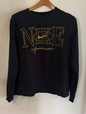 Nike Women’s Black Crewneck Sweatshirt with Gold Logo